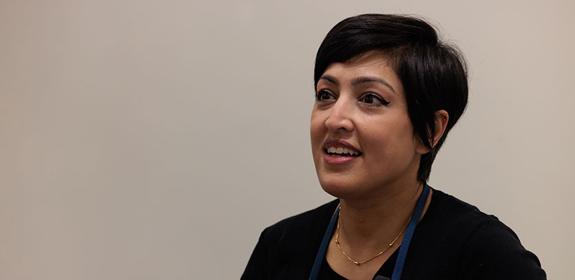 Rumman Chowdhury, founder and CEO of Humane Intelligence, gives a presentation.